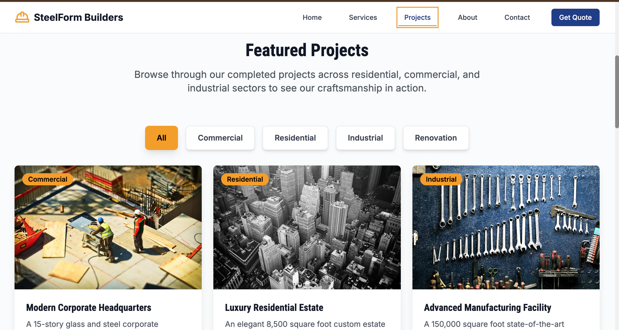 SteelForm Builders Construction Website Template
