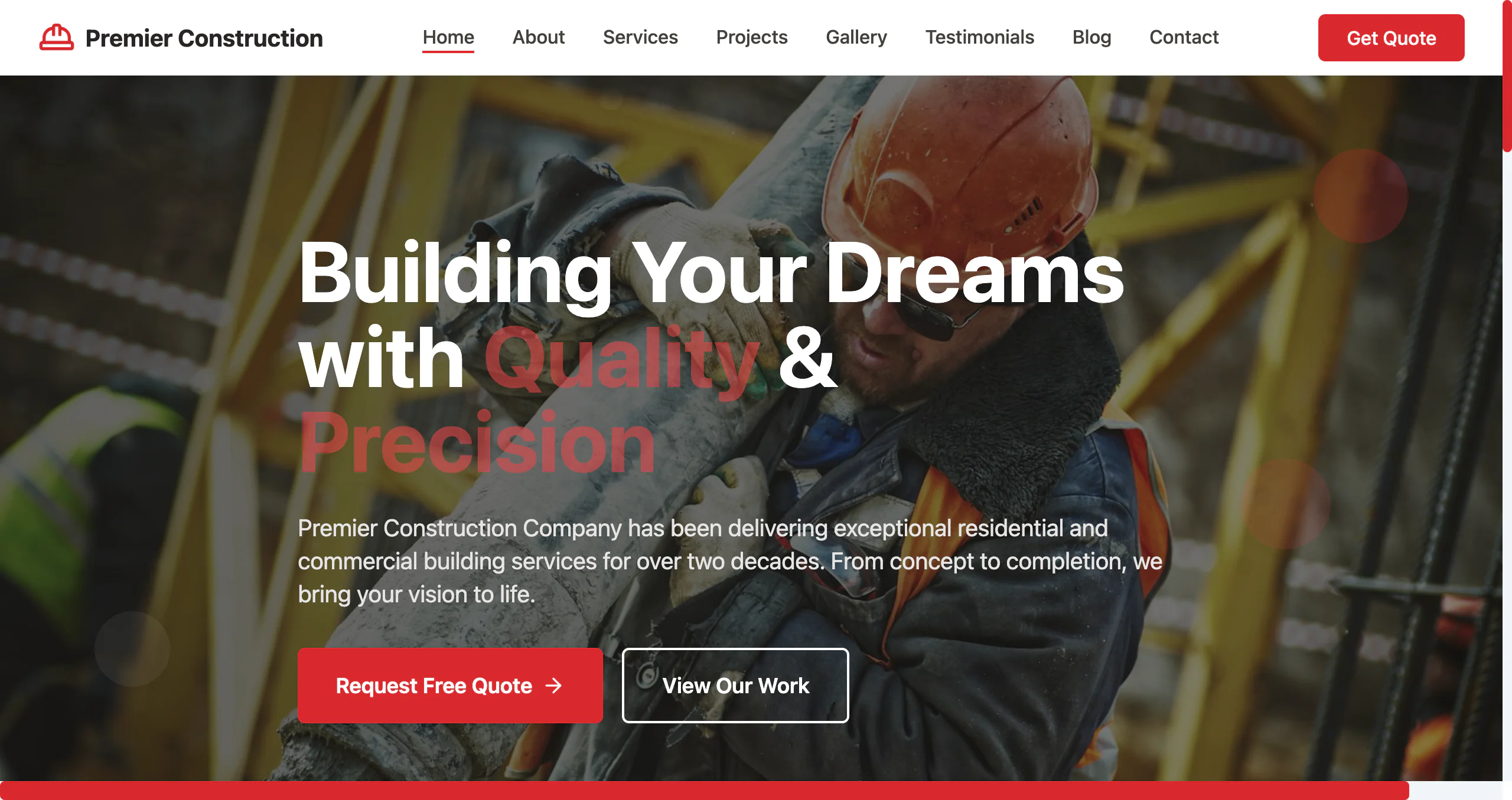 Premier Construction – Modern Building & Construction Company Website